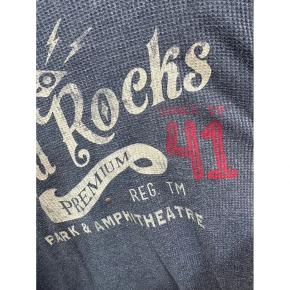 Premium 51 Red Rocks Thermal Long Sleeve Tee Blue Waffle Knit Mens L - Picture 4 of 5